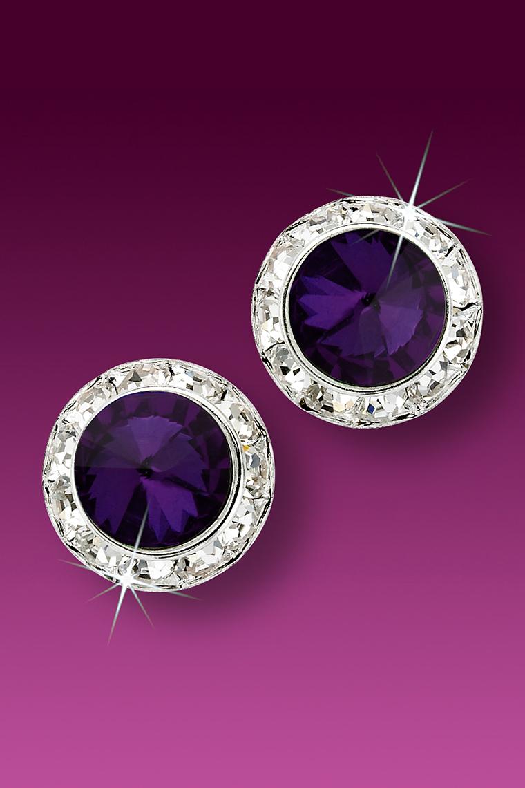 15mm Rhinestone Dance Earrings - Dark Purple Pierced
