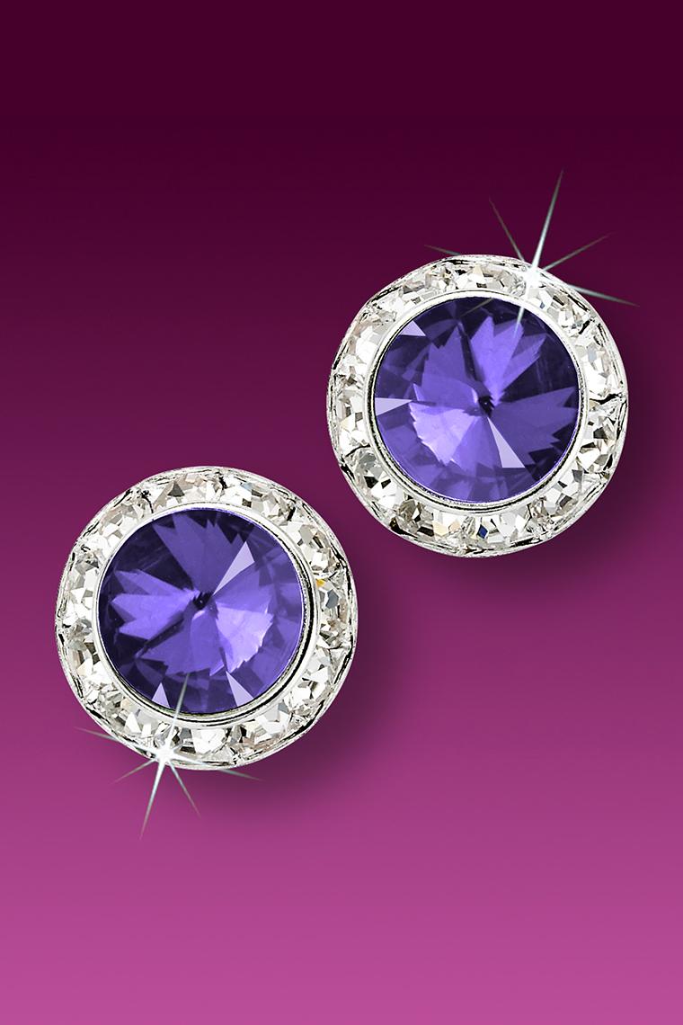15mm Rhinestone Dance Earrings - Medium Purple Pierced