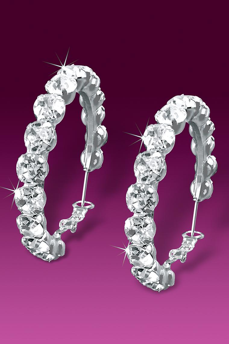 Big And Bold Rhinestone Hoop Earrings - Crystal Pierced