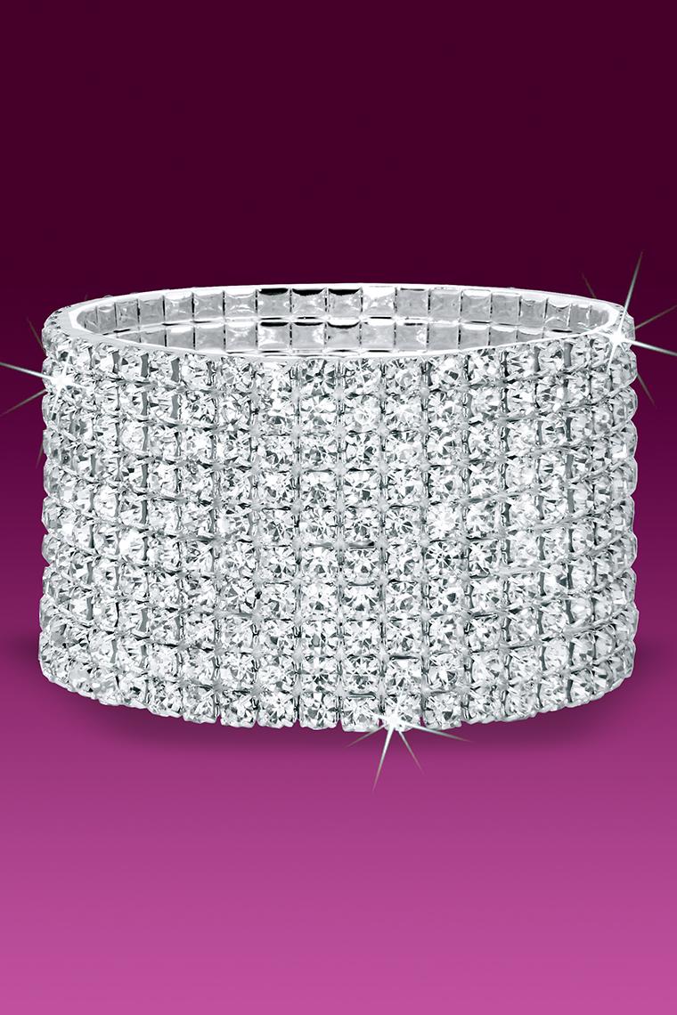10-Row Stretch Rhinestone Bracelet - Crystal