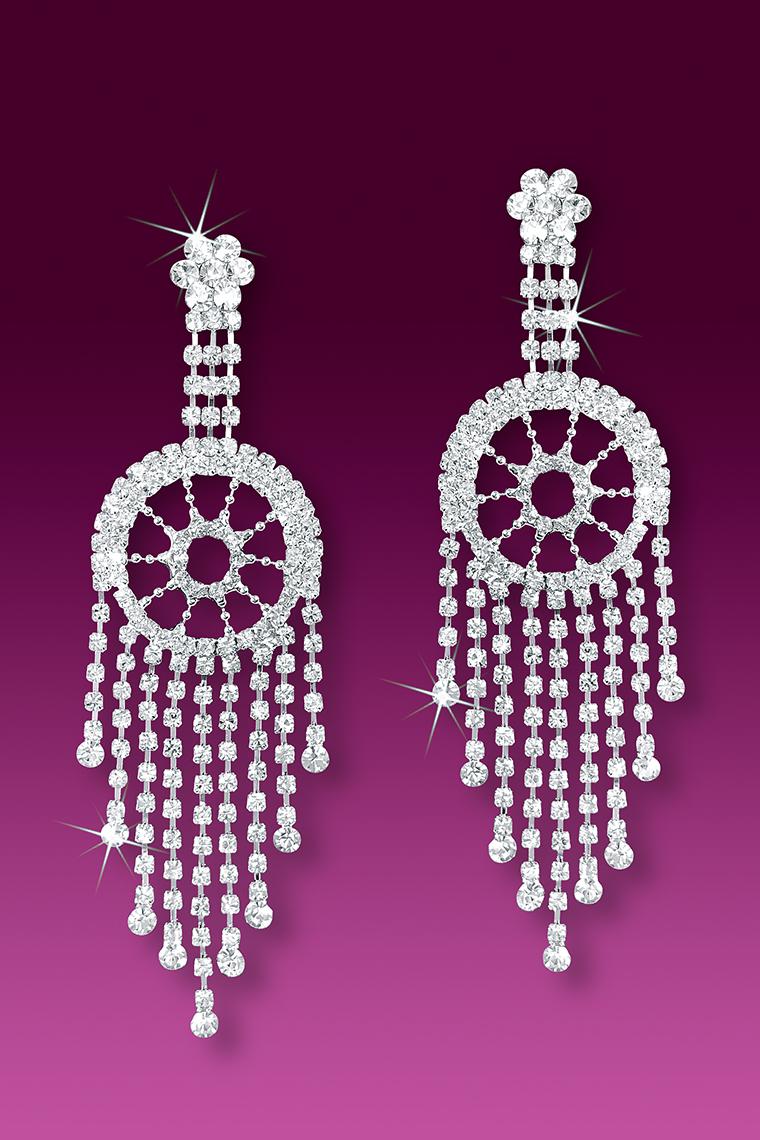 Pinwheel Crystal Rhinestone Dangle Earrings - Pierced
