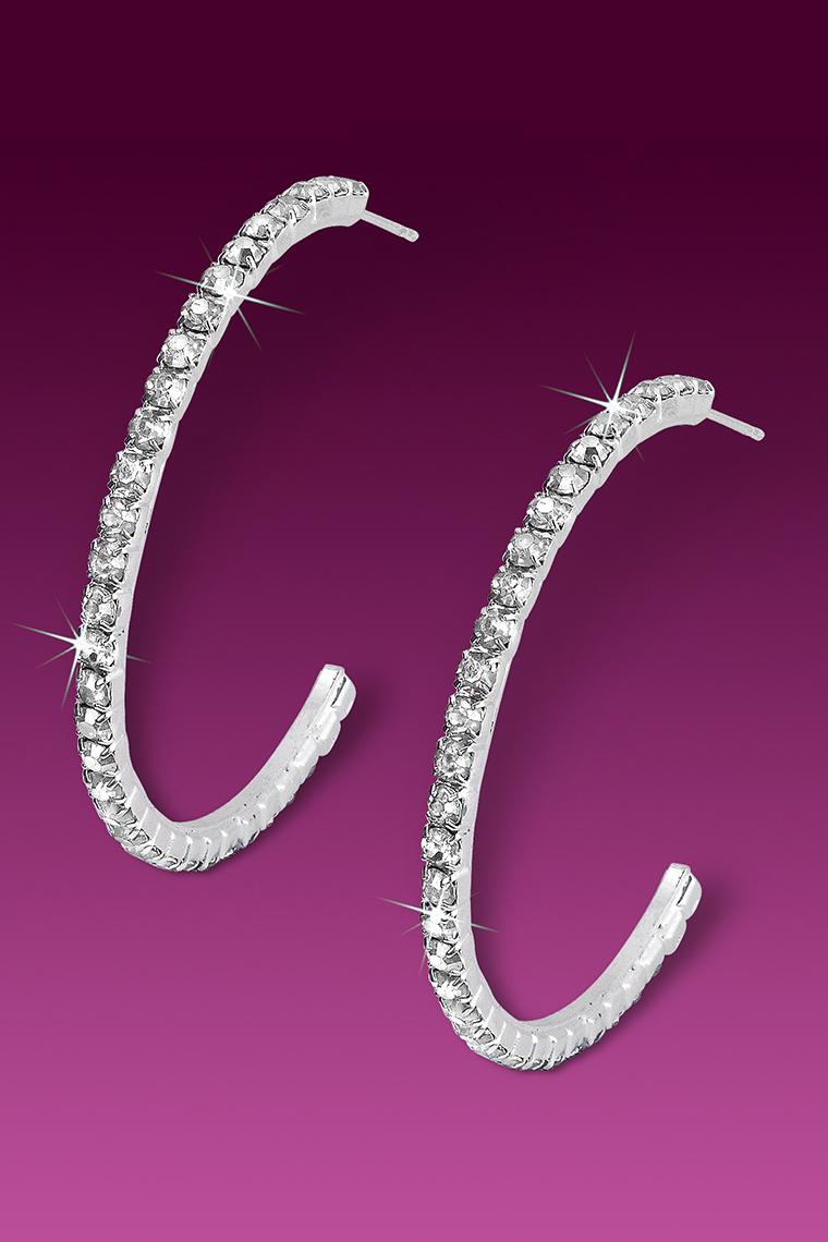 Large Hoop Crystal Rhinestone Earrings - Pierced