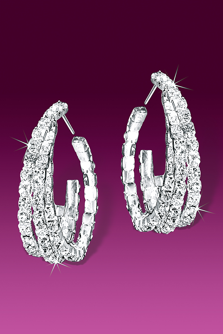 Twisted Hoop Crystal Rhinestone Earrings - Pierced