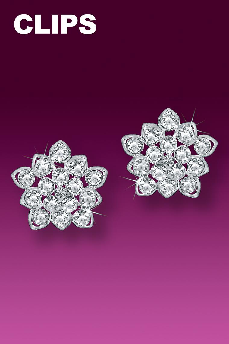 Starry Cluster Crystal Rhinestone Earrings - Clip-On