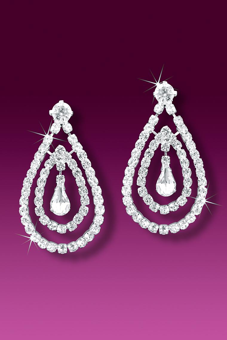 Double Drop Crystal Rhinestone Earrings - Pierced
