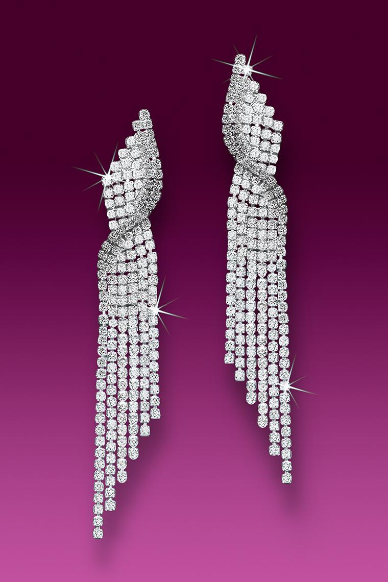 Twisted Crystal Rhinestone Dangle Earrings - Pierced