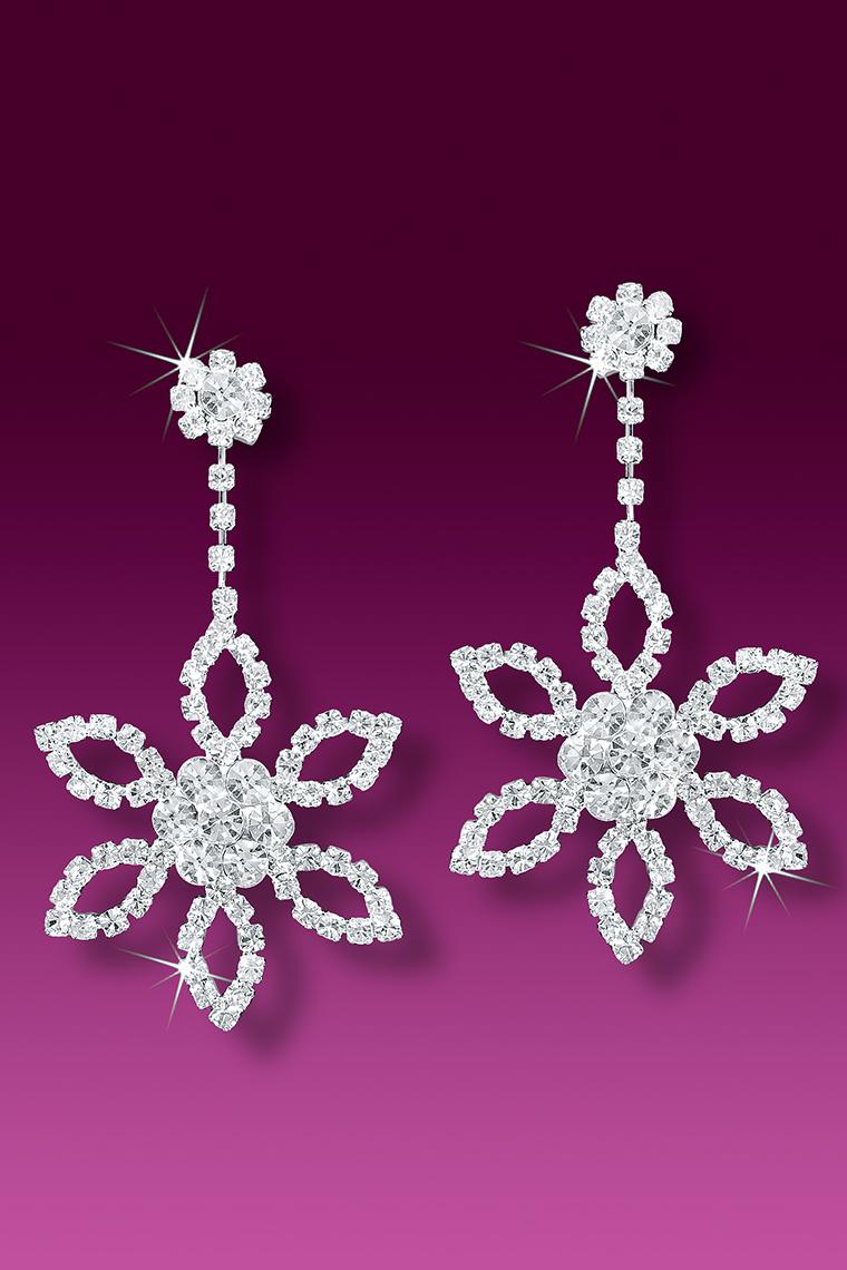 Large Flower Crystal Rhinestone Earrings - Pierced