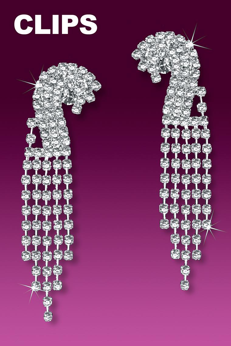 Super Star Rhinestone Crystal Dangle Earrings - Clip-On