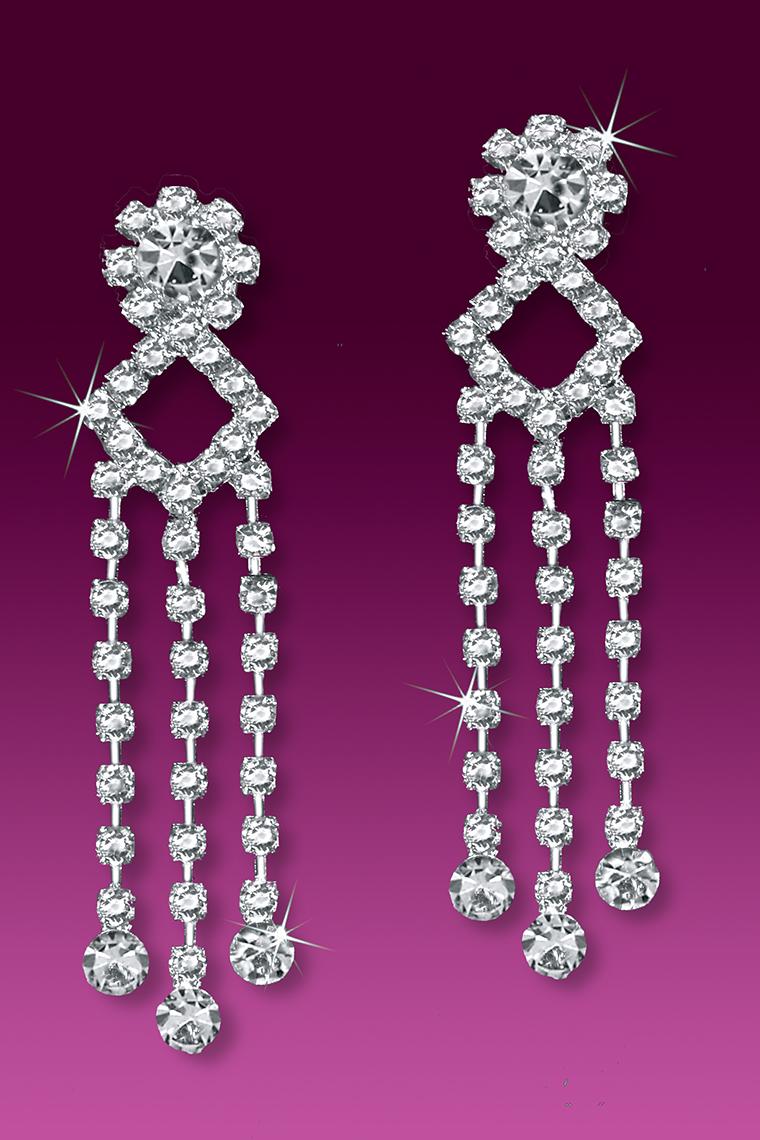 Glam It Up Rhinestone Crystal Dangle Earrings - Pierced