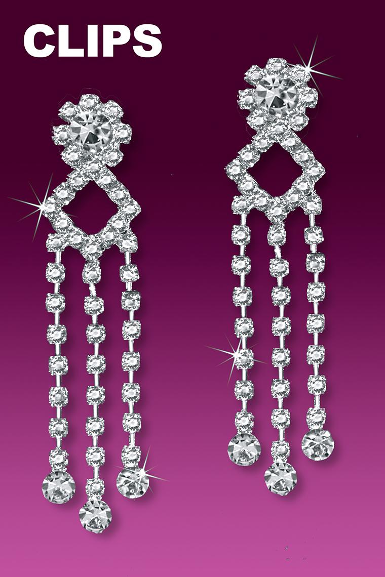 Glam It Up Rhinestone Crystal Dangle Earrings - Clip-On