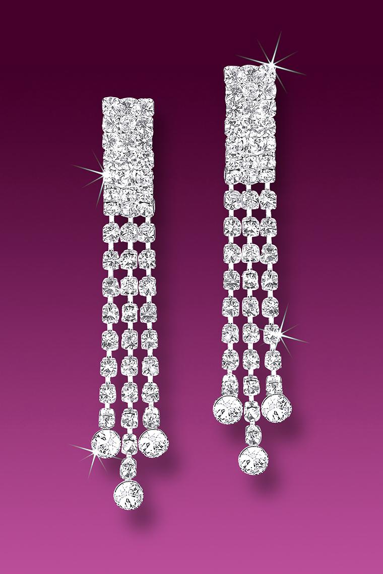 Glitz and Glamour Rhinestone Dangle Earrings - Pierced