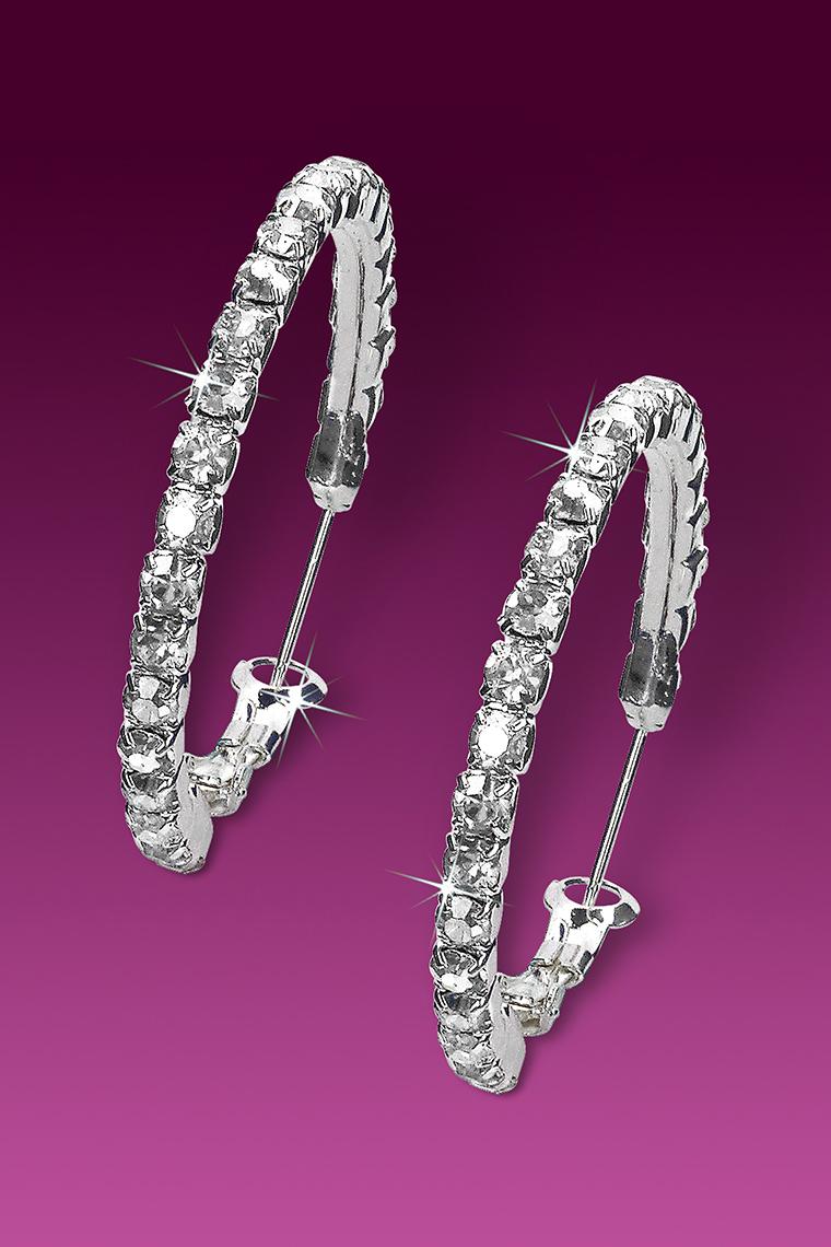Small Hoop Rhinestone Earrings - Crystal Pierced