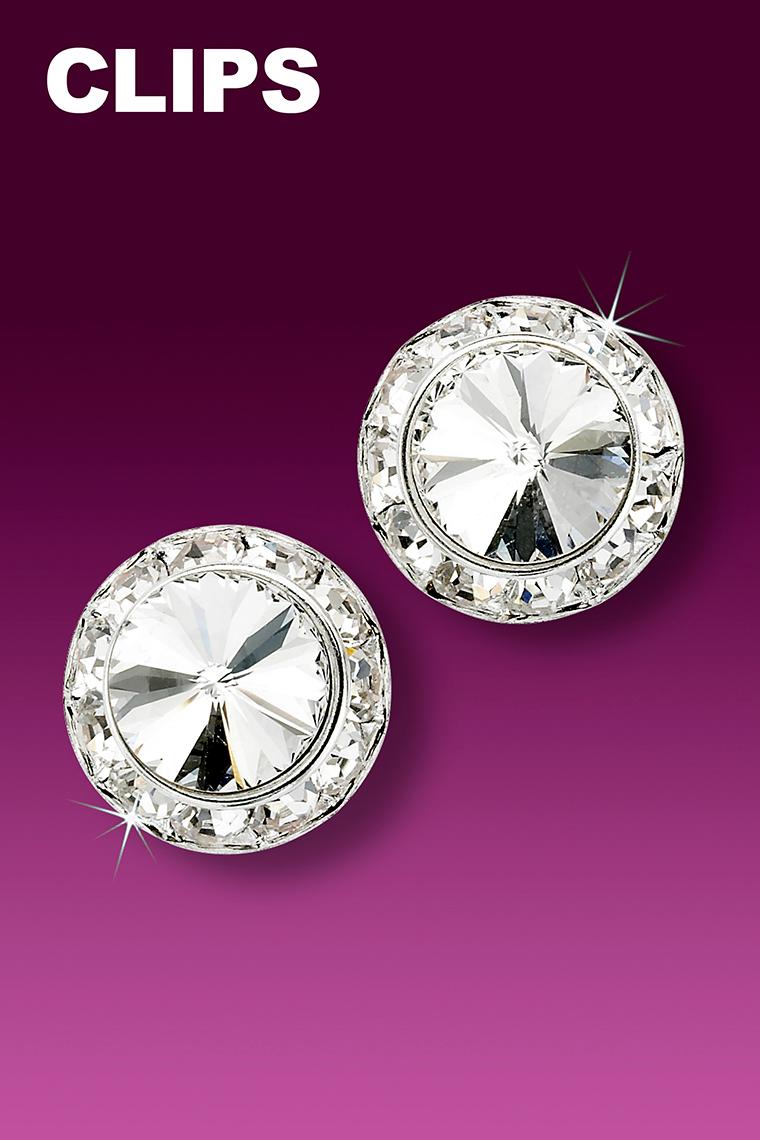 Clip-on hoop earrings - Metal & strass, silver & crystal — Fashion