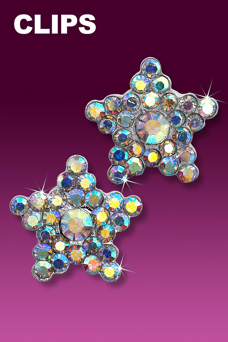 Shining Star Rhinestone Earrings - Crystal AB Clip-On