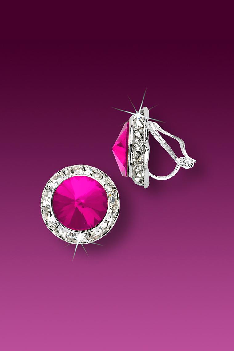11mm Rhinestone Dance Earrings - Hot Pink Clip-On