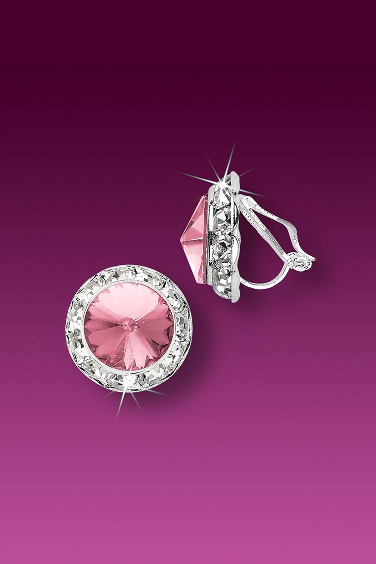 11mm Rhinestone Dance Earrings - Light Pink Clip-On