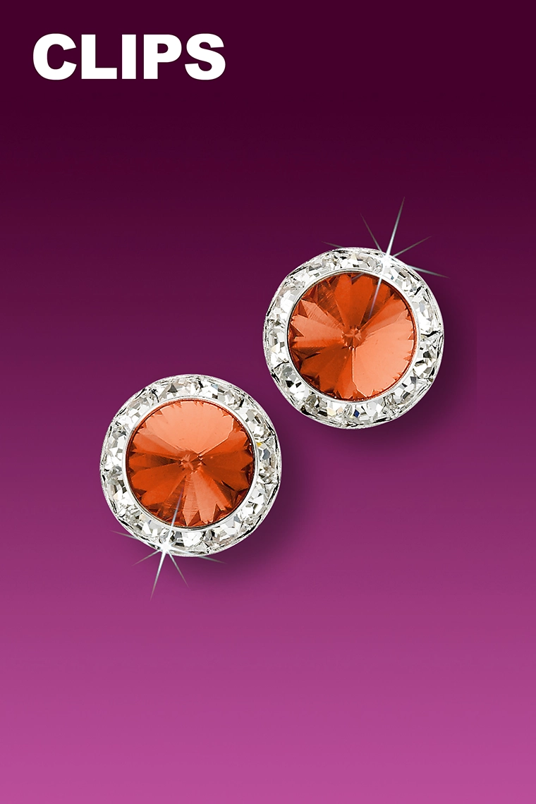 11mm Rhinestone Dance Earrings - Orange Clip-On