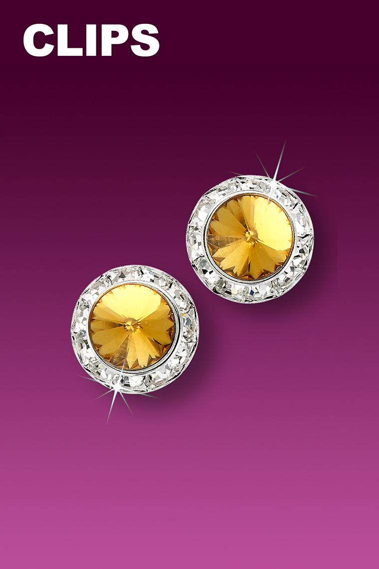 11mm Rhinestone Dance Earrings - Gold Clip-On