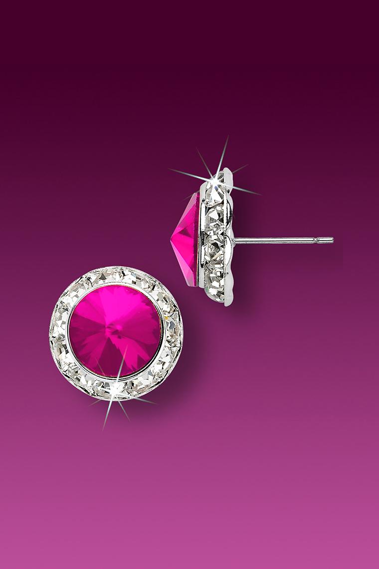 11mm Rhinestone Dance Earrings - Hot Pink Pierced
