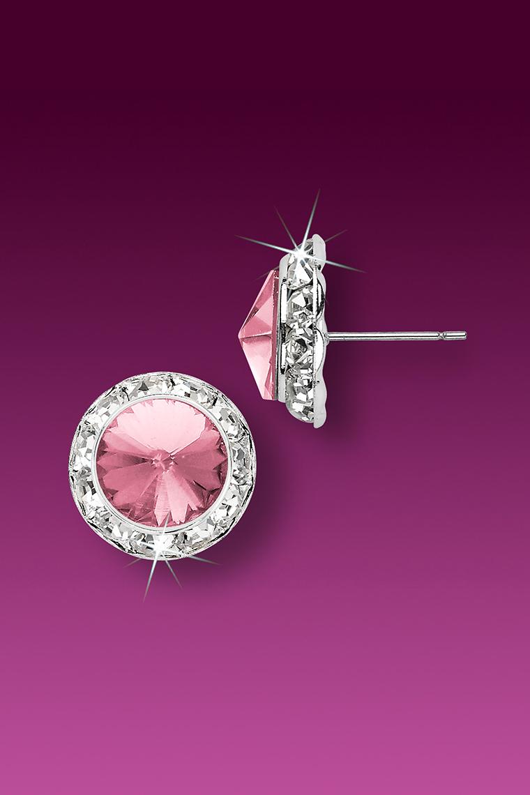 11mm Rhinestone Dance Earrings - Light Pink Pierced