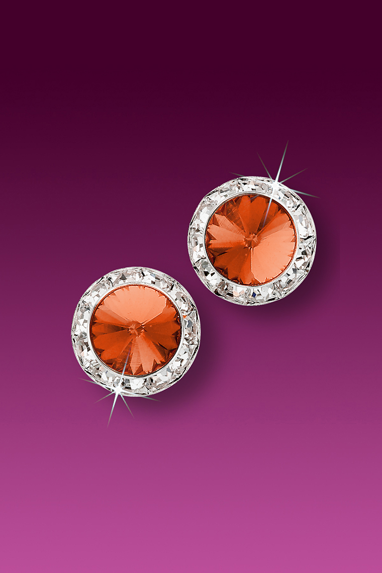11mm Rhinestone Dance Earrings - Orange Pierced