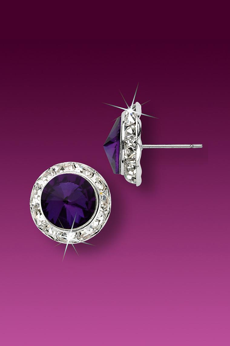 11mm Rhinestone Dance Earrings - Dark Purple Pierced