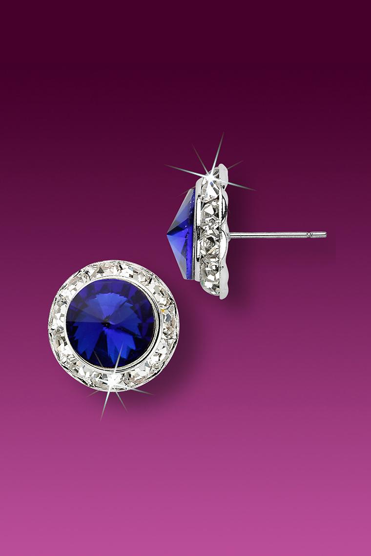11mm Rhinestone Dance Earrings - Dark Blue Pierced