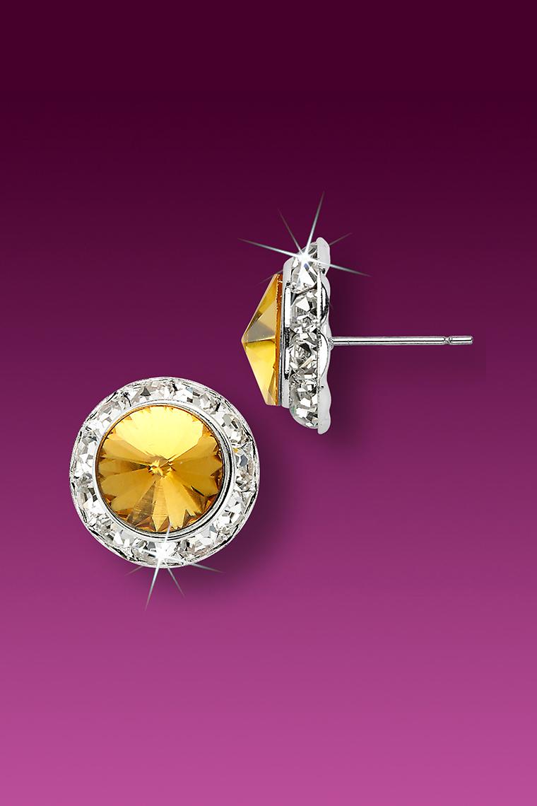 11mm Rhinestone Dance Earrings - Gold Pierced