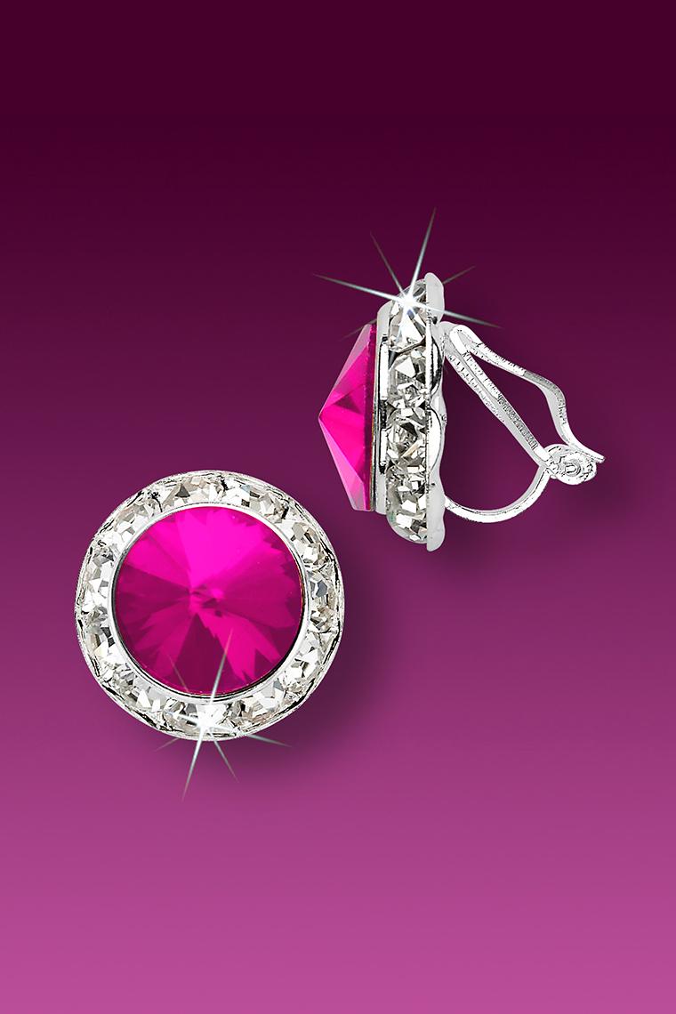13mm Rhinestone Dance Earrings - Hot Pink Clip-On