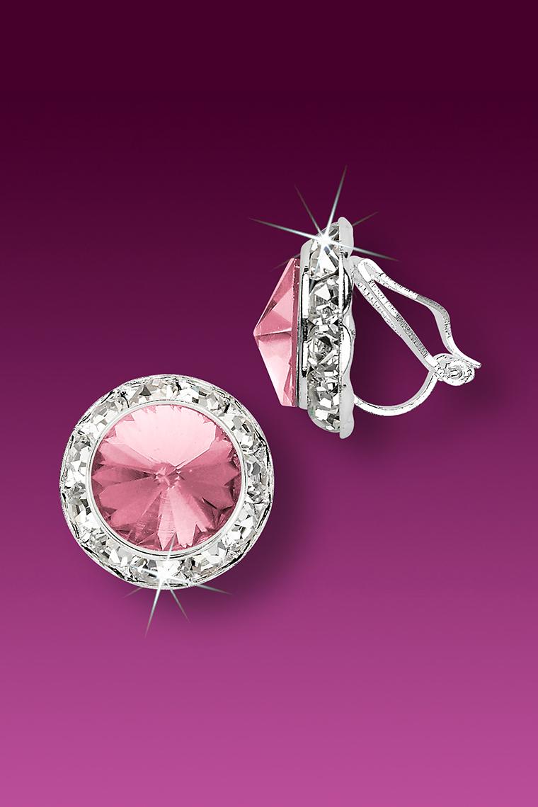13mm Rhinestone Dance Earrings - Light Pink Clip-On