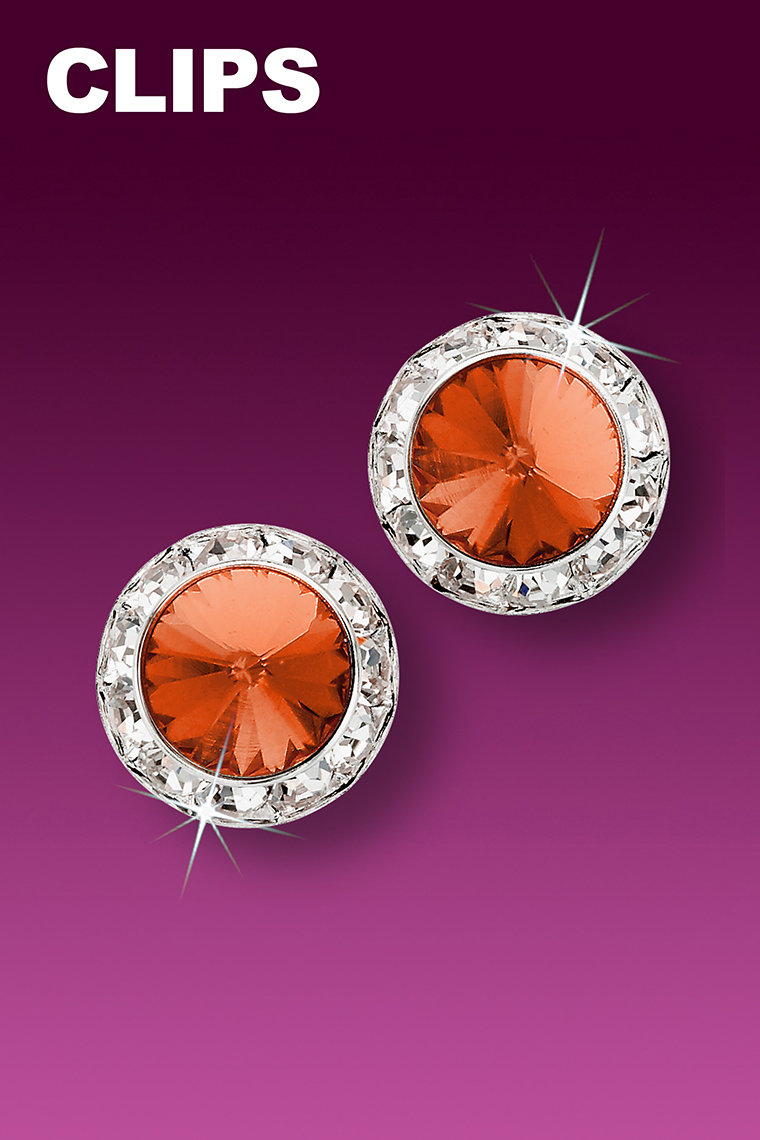 13mm Rhinestone Dance Earrings - Orange Clip-On