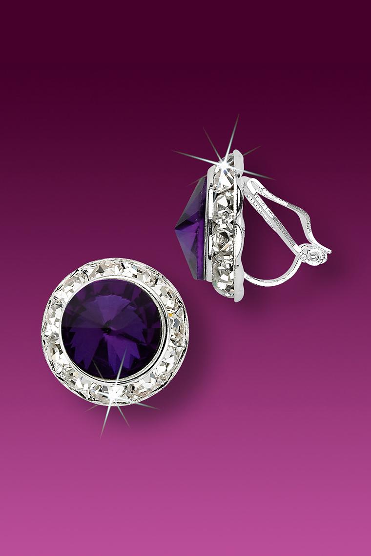 13mm Rhinestone Dance Earrings - Dark Purple Clip-On