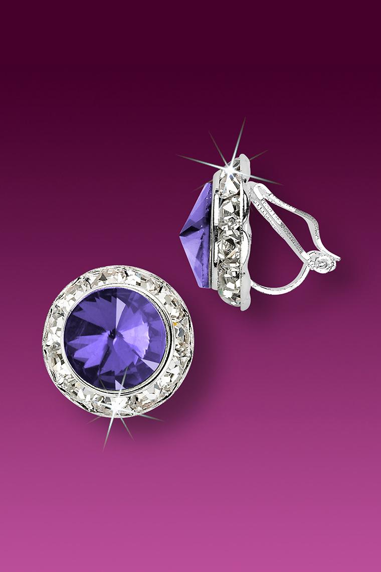 13mm Rhinestone Dance Earrings - Medium Purple Clip-On