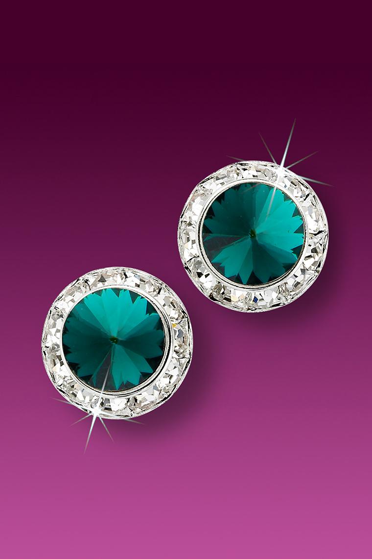 13mm Rhinestone Dance Earrings - Dark Green Pierced