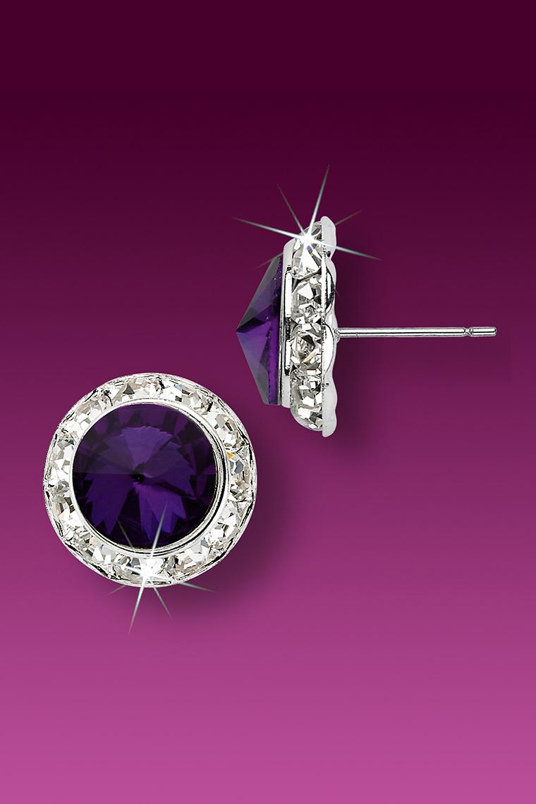 13mm Rhinestone Dance Earrings - Dark Purple Pierced