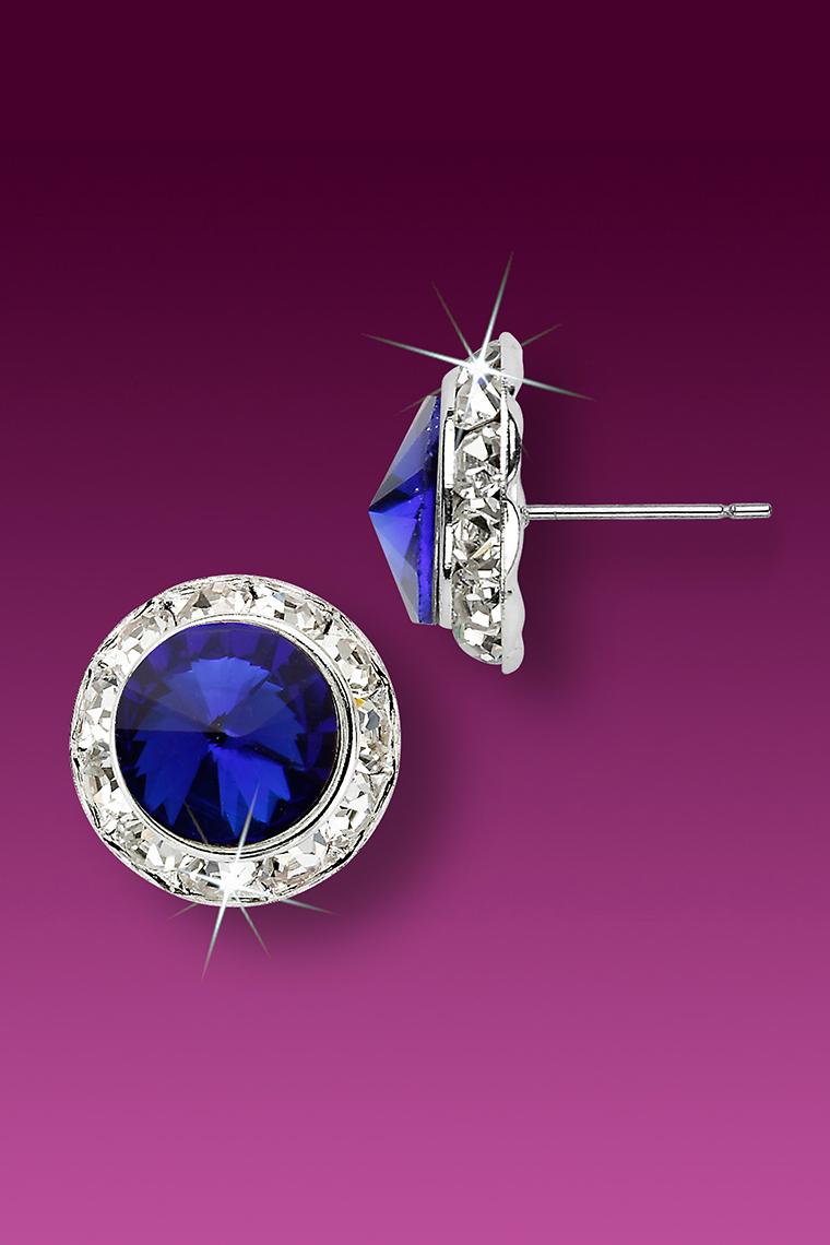 13mm Rhinestone Dance Earrings - Dark Blue Pierced