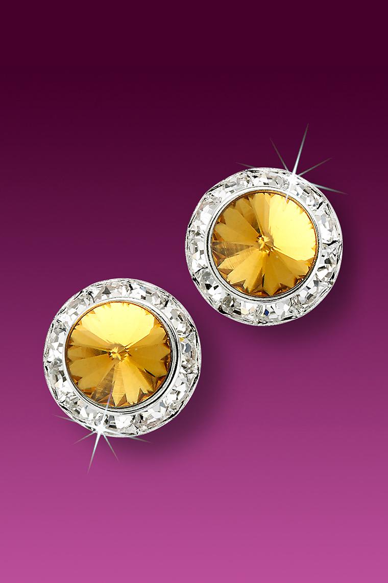 13mm Rhinestone Dance Earrings - Gold Pierced