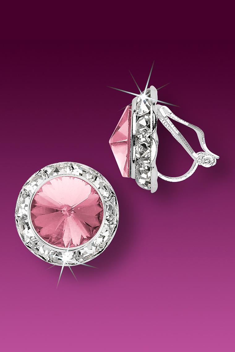 15mm Rhinestone Dance Earrings - Light Pink Clip-On