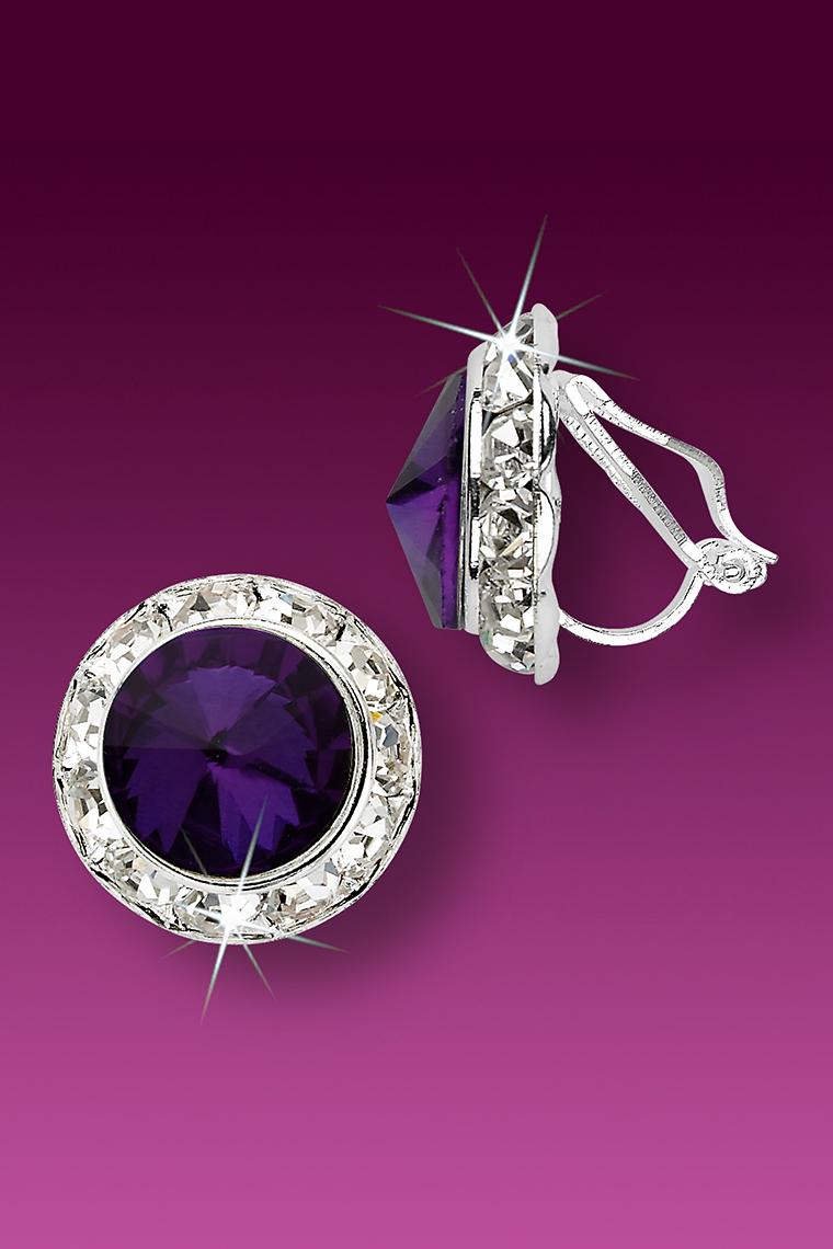 15mm Rhinestone Dance Earrings - Dark Purple Clip-On