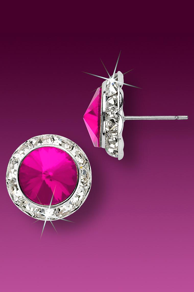 15mm Rhinestone Dance Earrings - Hot Pink Pierced