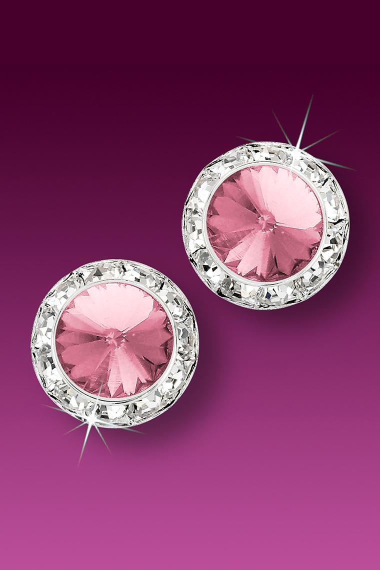 15mm Rhinestone Dance Earrings - Light Pink Pierced