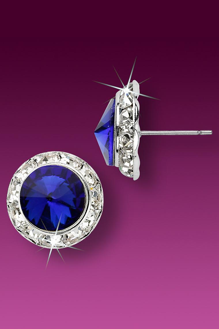 15mm Rhinestone Dance Earrings - Dark Blue Pierced