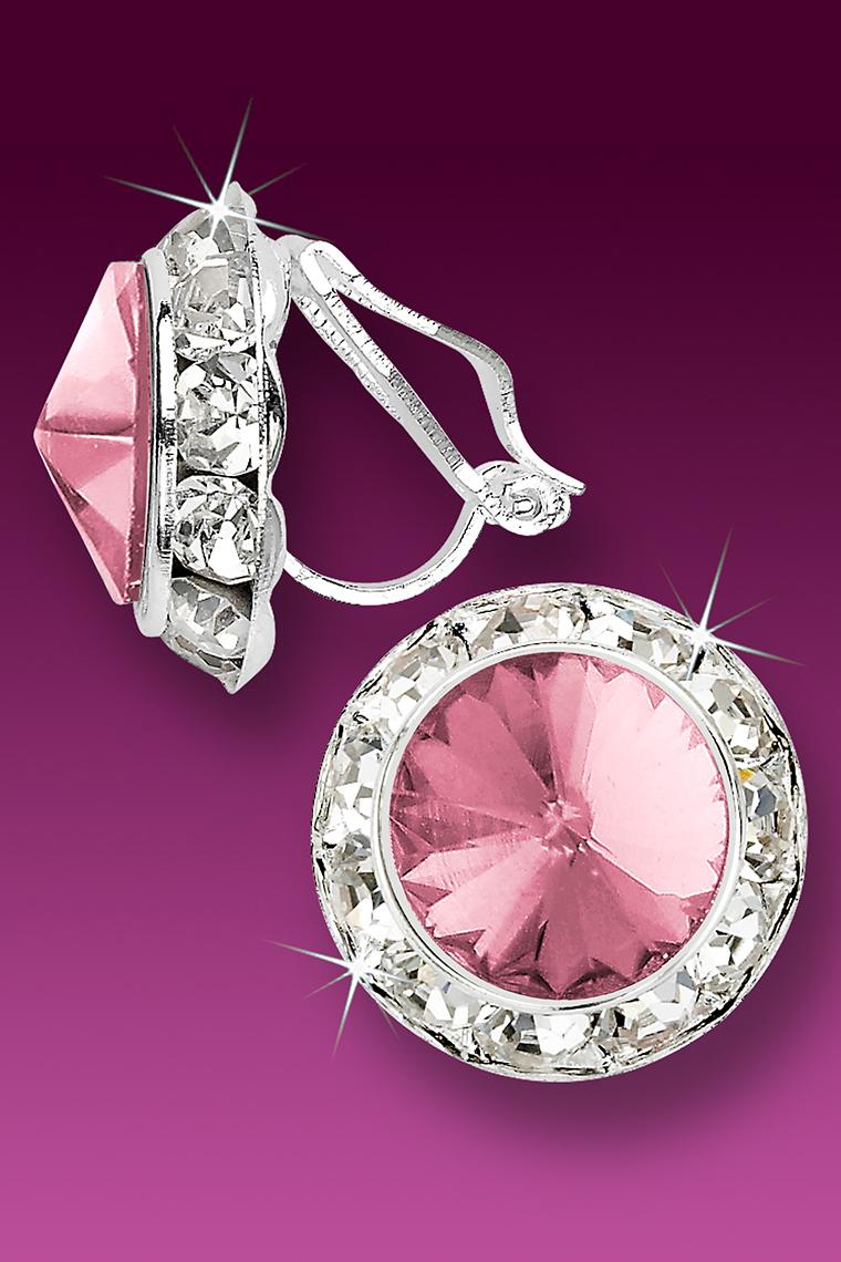 20mm Rhinestone Dance Earrings - Light Pink Clip-On