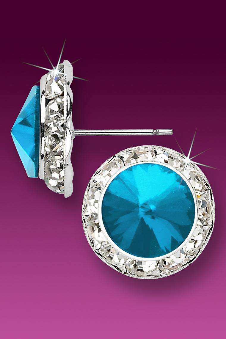 20mm Rhinestone Dance Earrings - Bright Blue Pierced
