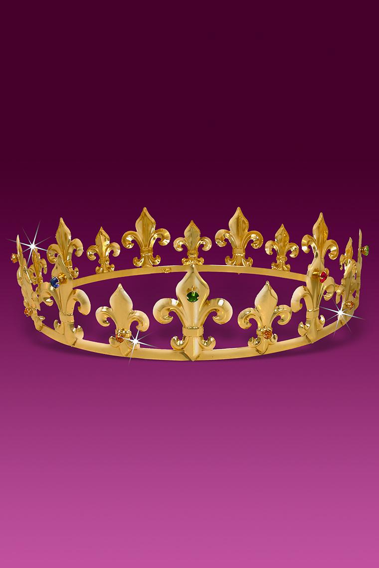 Bejeweled Multi-Colored Rhinestone Men's King Crown - Gold