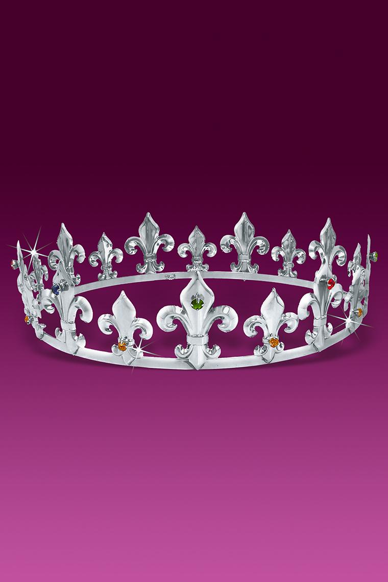 Bejeweled Multi-Colored Rhinestone Men's King Crown - Silver