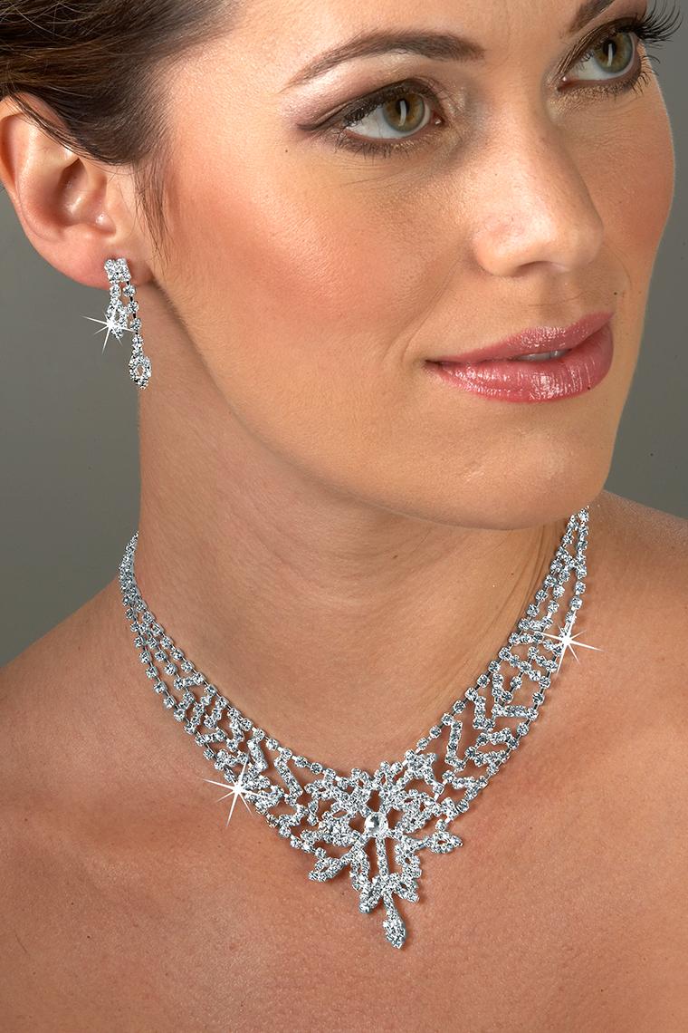 Yevison Lady Fashion Rhinestone Pendant Earrings Necklace Luxury Bridal Jewelry Set Durable and Useful