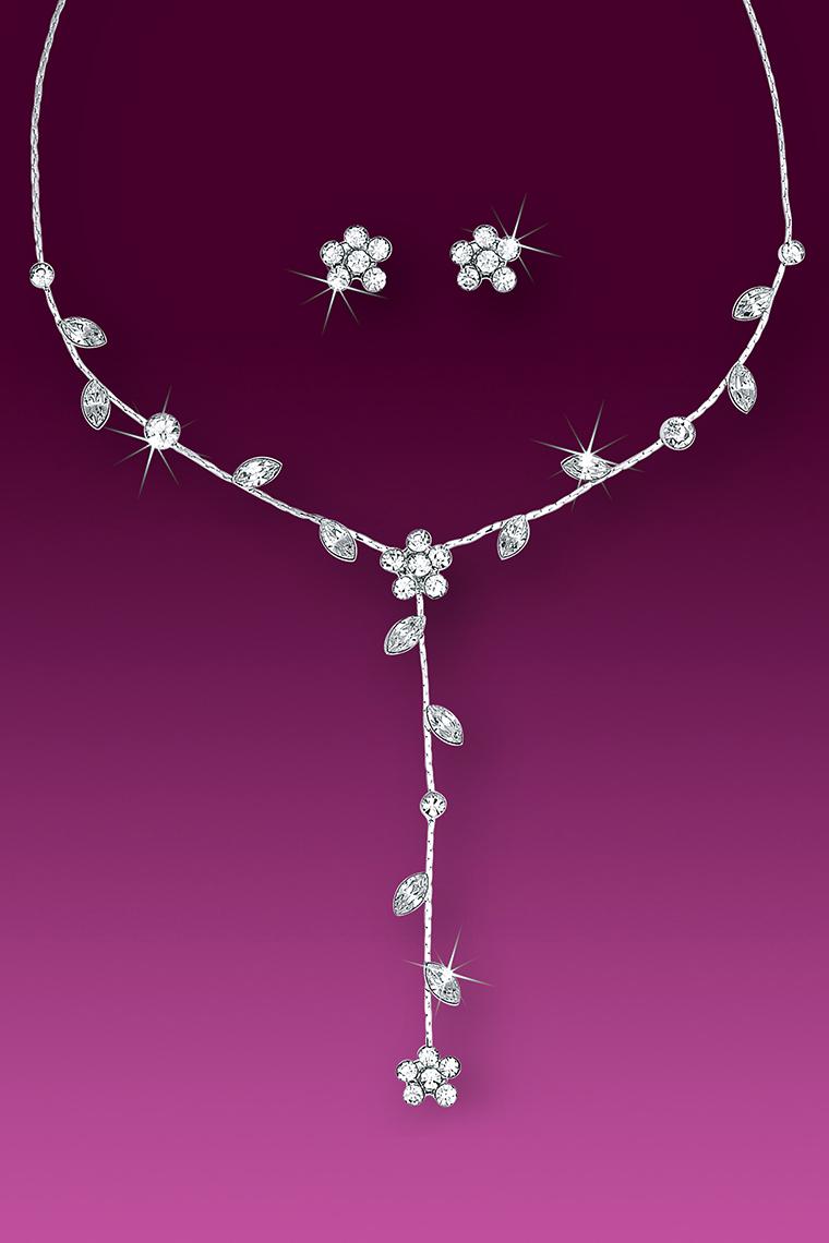 Floral Vine Crystal Rhinestone Drop Necklace Set