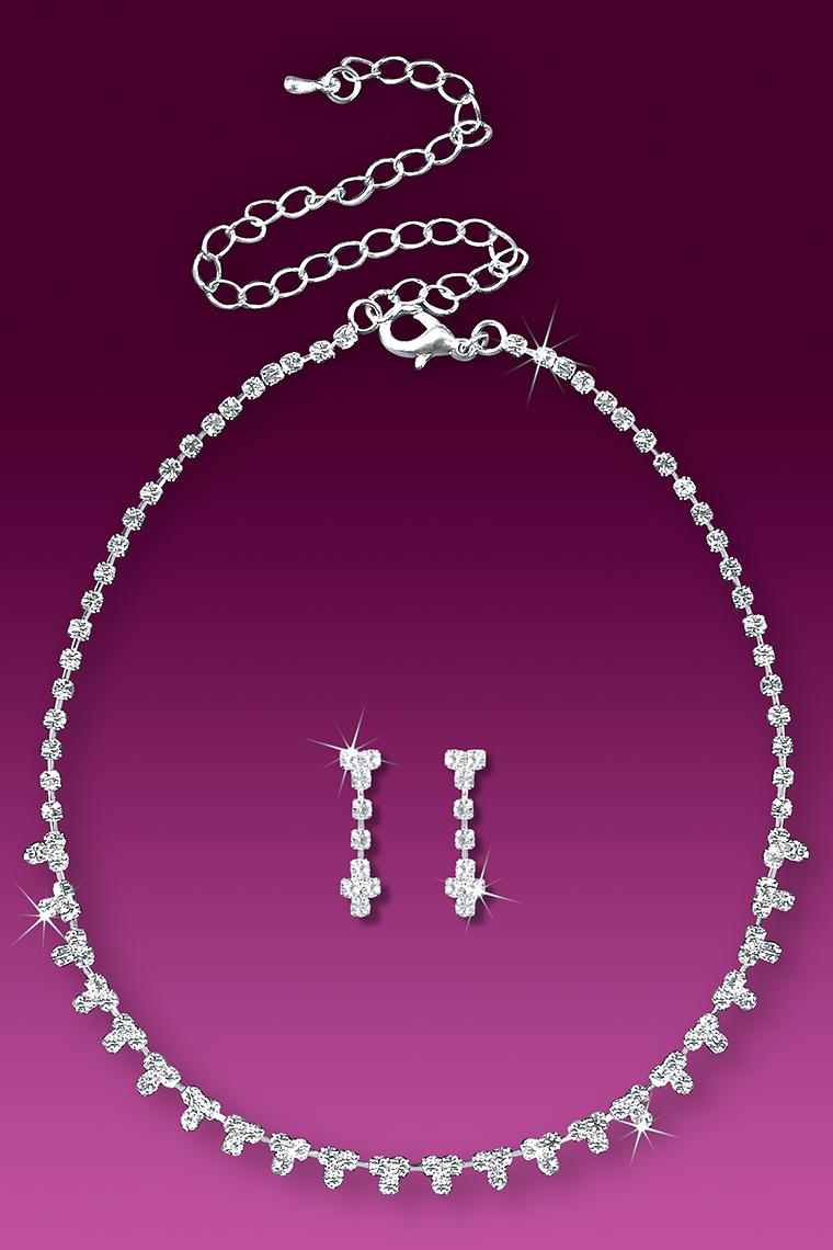 Cascading Rhinestone Drop Bridesmaid Jewelry Necklace Set