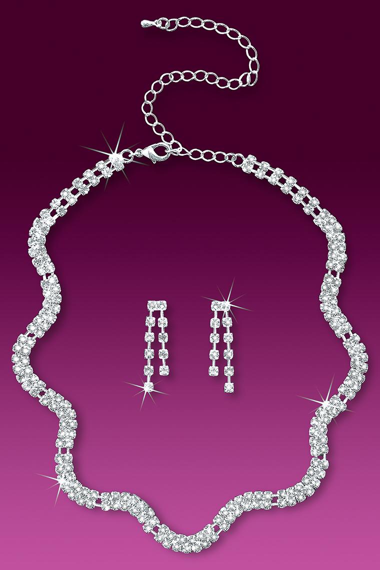 Curvy Row Crystal Rhinestone Necklace Set